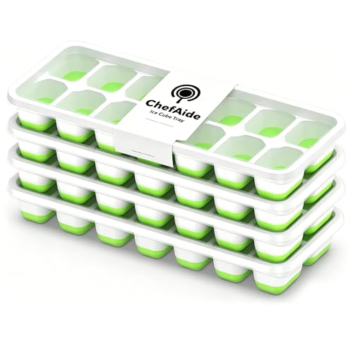 ChefAide 4‑Pack Ice Cube Trays with Lids, 56‑Cube Total Collection